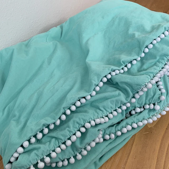Cubierta de edredón doble Pottery Barn para adolescentes con borde de pana azul turquesa mohoso