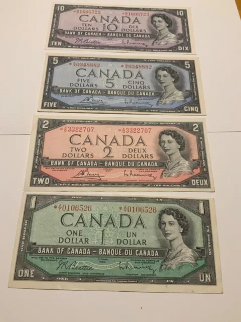 Canada 1954 - Rare 1$ - 2$ - 5$ - 10$ , Bank Of Canada  * Replacement Banknote