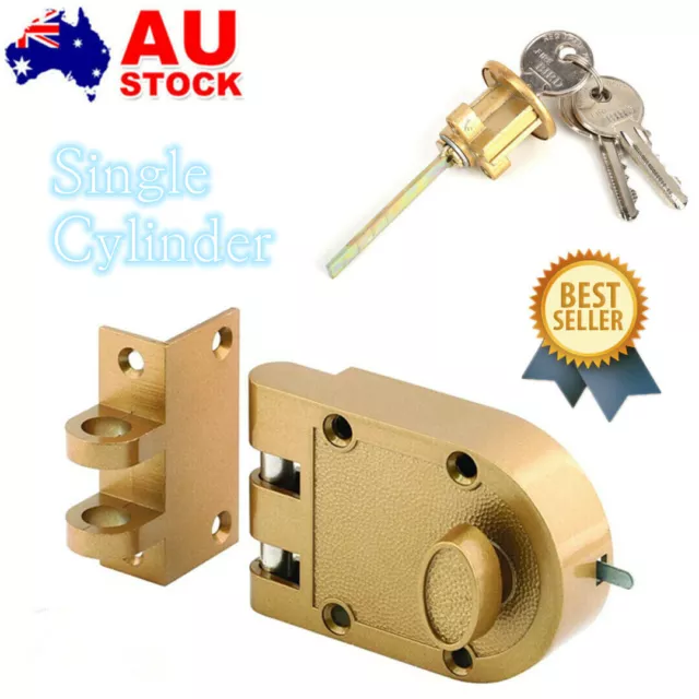 Door Lock Cylinder Deadlock Kit Chrome Plate with 3 Keys Anti Jimmy Lock