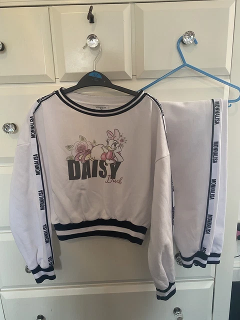 Girls Monnalisa Daisy Duck white tracksuit cropped jumper and joggers 12y Outfit