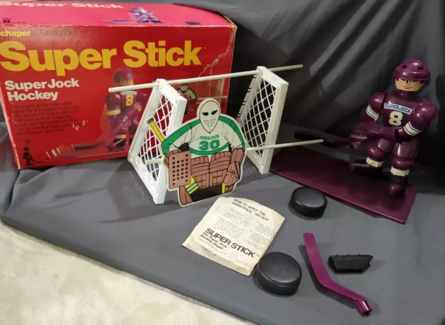 Vintage 1976 Schaper Super Stick Super Jock Game Hockey Player, Goalie & Net JD