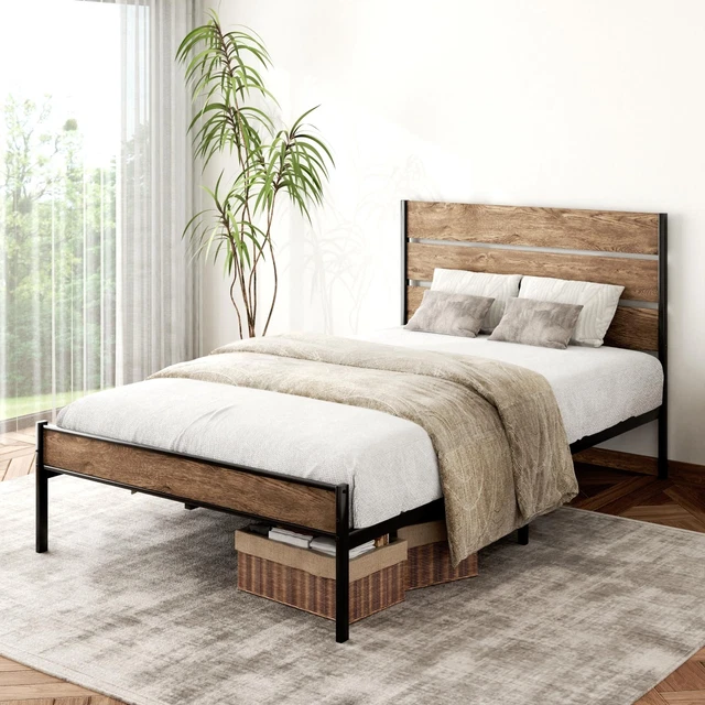 CXVX TWINXL SIZE Metal Platform Bed Frame with Modern Wooden Headboard