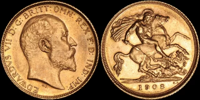 AUSTRALIA 1908S KEVII. Fully lustrous aU. Gold Half Sovereign.