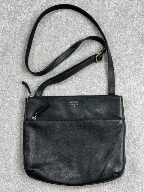 Fossil Purse 1954 Black Cowhide Leather Crossbody Bag Adjustable Strap