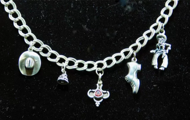 Lovely Italian Double Link Sterling Silver Charm Bracelet 5 Charms 7 1/2"