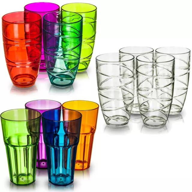 4 Tall Tumbler Glasses Reusable Plastic Clear Swirl Summer Party BBQ Picnic 600m