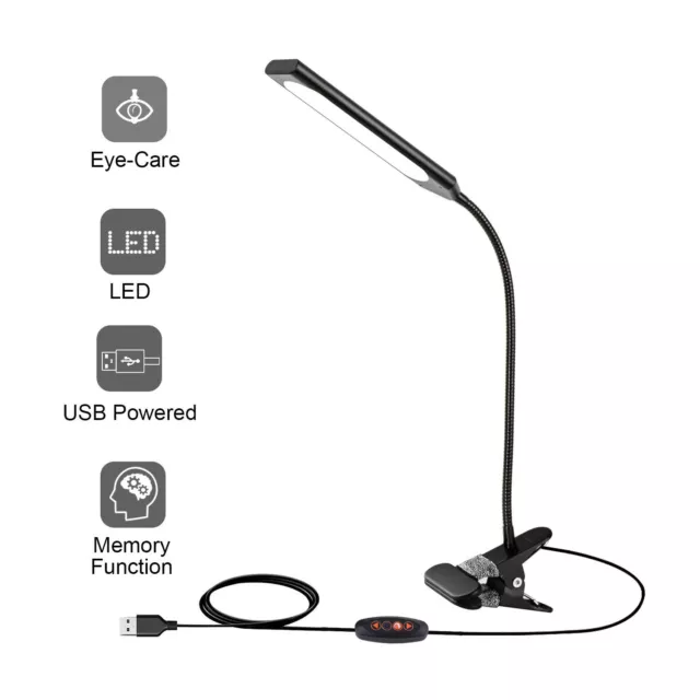 Dimmable Flexible USB Clip-On Led Desk Lamp Table Reading Book Lamp 5W Light USA