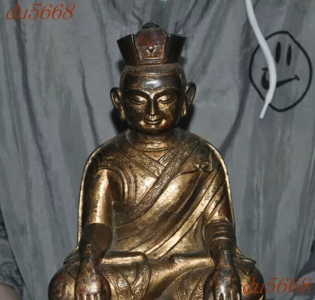 10"Tibet Buddhism temple bronze Gilt Tsongkhapa Master Shamanism Buddha Statue 2