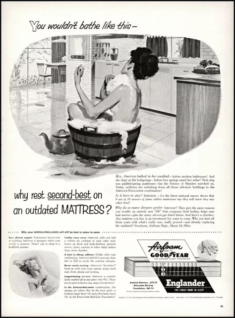 1955 Woman Bathing in wooden tub Englander mattress vintage art print print L54