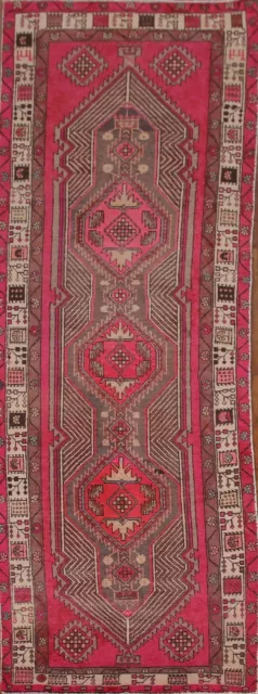 Vintage Tribal Geometric Ardebil Hand-knotted Runner Rug 3'x10' Wool Carpet