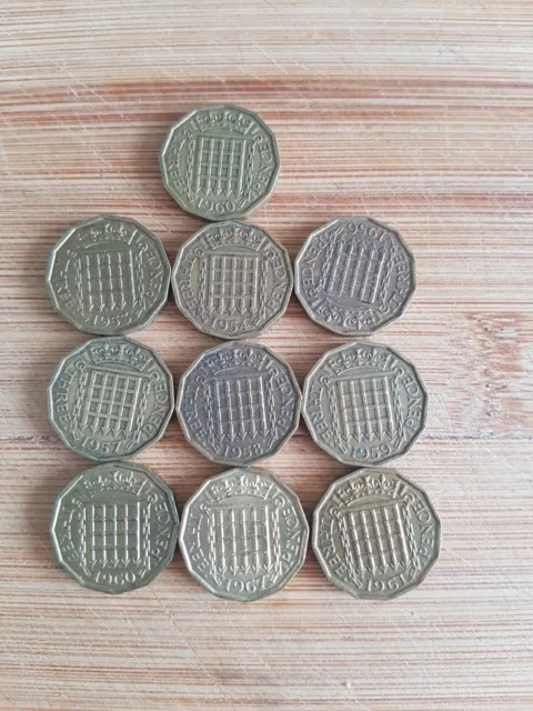 Job Lot  Bulk  British  Pre-decimal Brass 3 Pence Elisabeth II Coins
