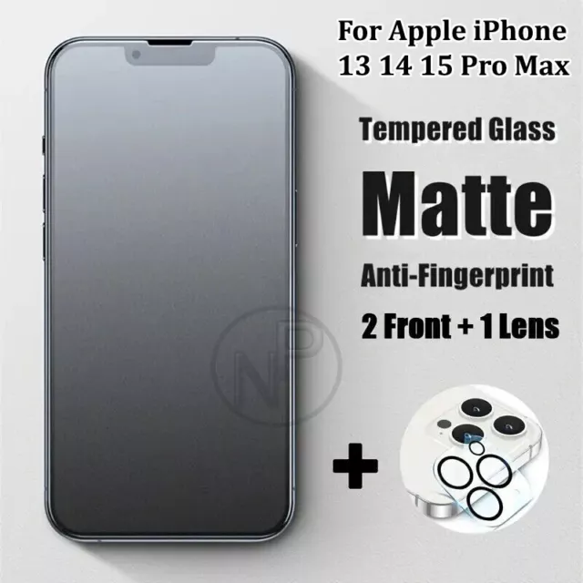 2x Tempered Matte Glass Screen Protector For iPhone 15 14 Pro Max PLUS Cam Lens