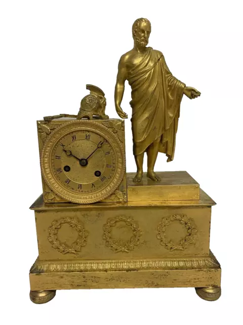 Antique 19th Century French Empire Ormolu Gilt Spelter Figural Mantel Clock RARE