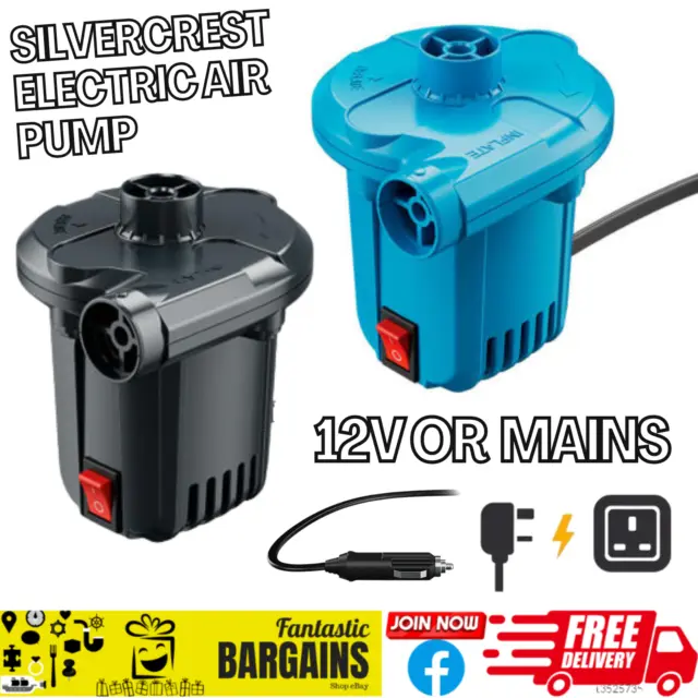 Silvercrest Electric Pump 12V or Mains Operated Air Bed Pools Inflatables