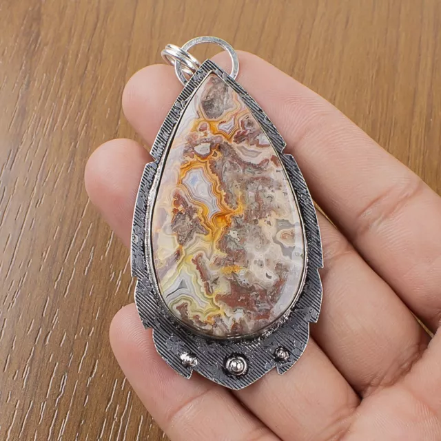 Natural Crazy Lace Agate Gemstone Pendant 925 Sterling Silver Jewelry For Women