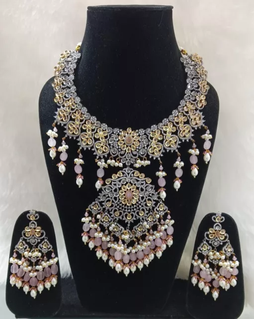 Pendientes de collar nupcial de boda india con circonita cúbica tradicional...