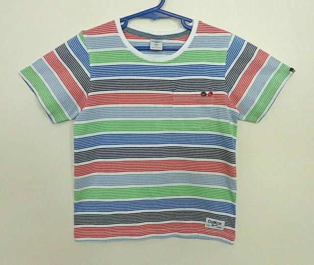 Boy's Blue Green Red & White Striped T-Shirt - Size 5 - Brand: OshKosh B'gosh