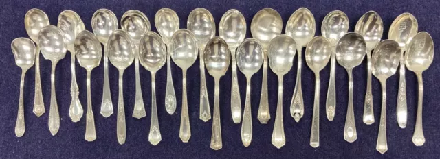 25 Pc Antique Vintage, Ornate Sugar Spoons Silverplated Pattern Mix No Monos