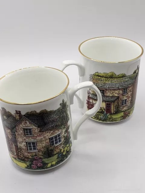 Crown Trent Mugs Set Of 2 Staffordshire England Houses Design Bone China