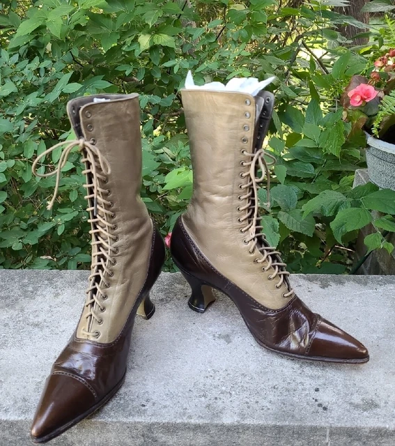 Victorian Edwardian Boots Ladies High-Top Lace-Up Brown tan Leather Fabulous