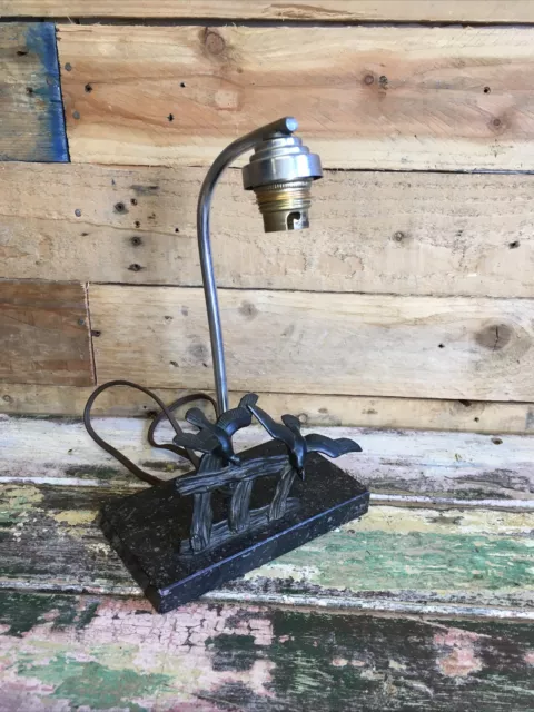 Vintage Table Lamp Art Deco ? Brass Birds Step Bulb Holder Granite Base