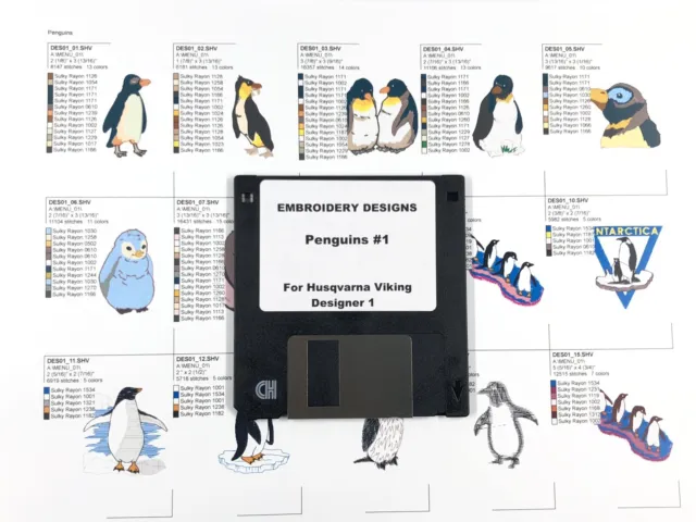Disco de diseño de bordado Penguins Collection #1 para diseñador vikingo Husqvarna 1