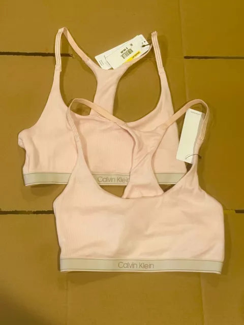 TWO (2) of Calvin Klein Women's Pure Ribbed Unlined Bralette QF6438 NEW w TAGS