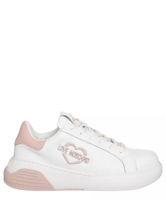 Love Moschino basket femme JA15105G1HIA110E cuir logo White - Pink Bianco