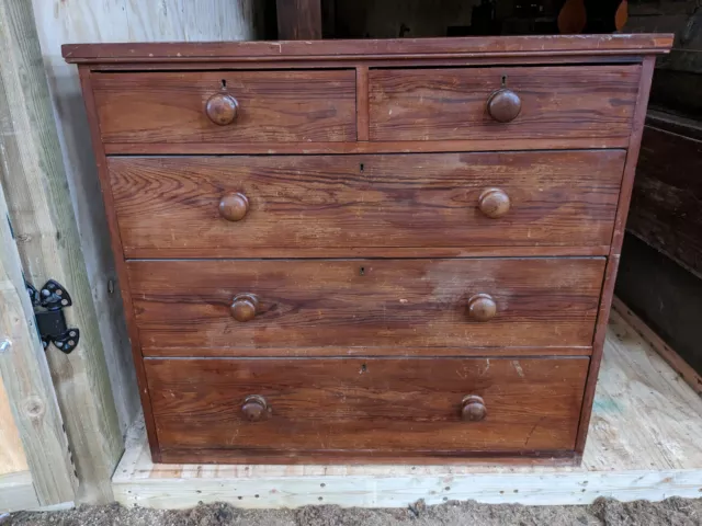 Antique large pitch pine solid wood chest of 2 over 3 drawers BCE250523A