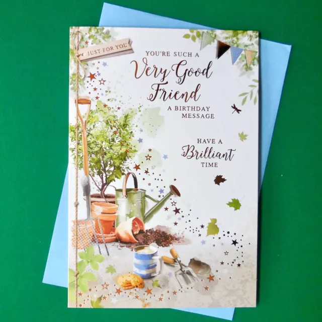 VERY GOOD FRIEND Birthday Card Male Man Men Gardening Outdoors Greeting For Him