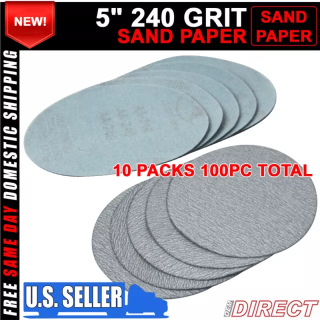 100PC 5Inch 127mm 240 Grit Auto Sanding Disc Body Collision Repair Sand Paper