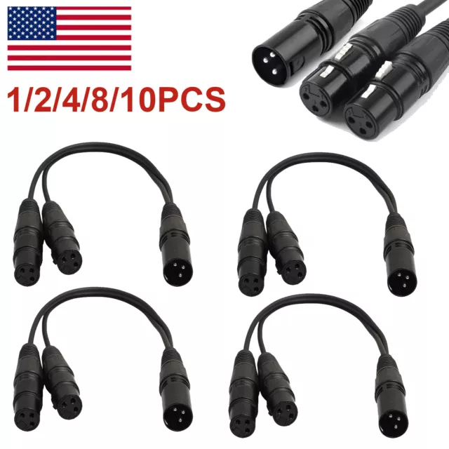 3-Pin XLR Male Plug to Dual 2 Female Jack Y Splitter Mic DJ Cable Adaptor 1-10X