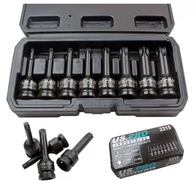 US Pro 8pc 1/2 Impacto Torx Trx-Estrella Set Llave Vaso T30-T80 Cr-Mo 80mm Long