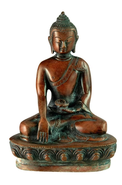 Statue Buddha Akshobhya Dhyani 5 11/16in Brass Patina Brun Antique - Nepal 1698