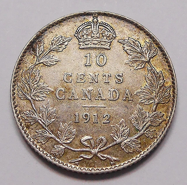 1912 Ten Cents EF Beauty HIGH Grade BETTER Date King George V Canada Silver Dime