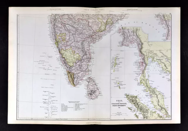 1883 Blackie Map - South India - Ceylon Burmah Malaysia Singapore Bombay Madras