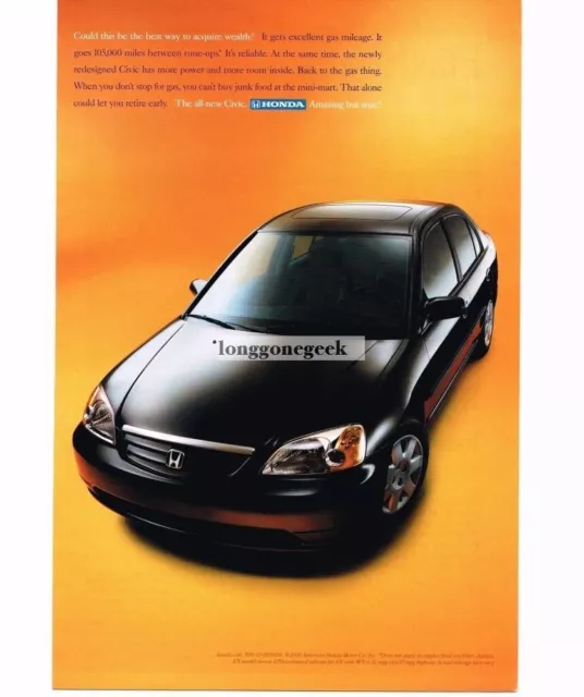 2001 Honda CIVIC Black 4-door Sedan VINTAGE Print Ad