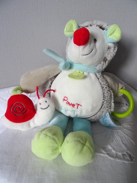 Doudou Baby Nat Herisson Gaston   Pantin Multiactivites 30 Cm Gris  Anis Rouge