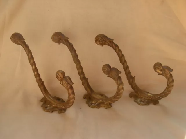ANTIQUE FRENCH SOLID BRONZE COAT HOOKS,SET OF 3,LATE 19th CENTURY.