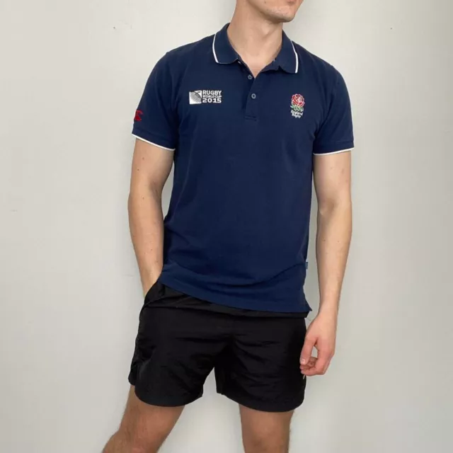 Canterbury England Rugby Official Polo Shirt Mens Size L Navy World Cup 2015.