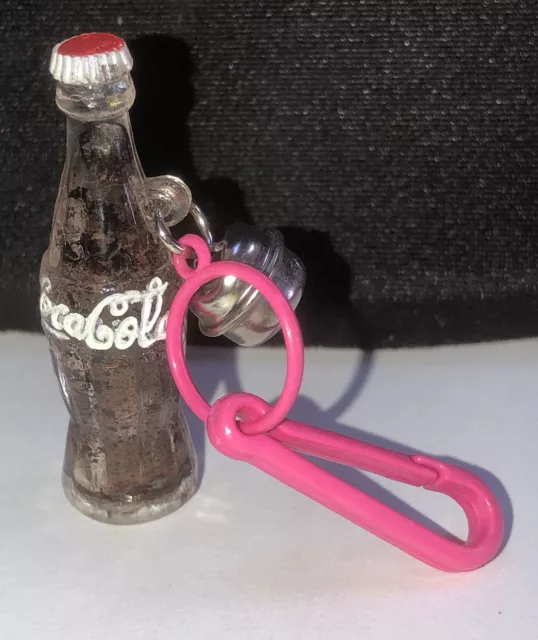 Vintage 1980s Plastic Bell Pink Charm Coke Bottle 80s Charm Necklace