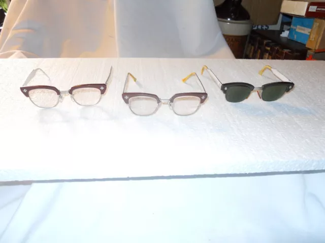Lot 3 VTG Bausch Lomb American Optical Safety Glasses Rhodium Plated Aluminum