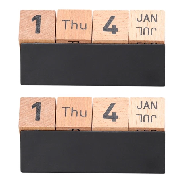 2pcs Desktop Creative Wooden Calendar Ornament Table Home Decor for Office