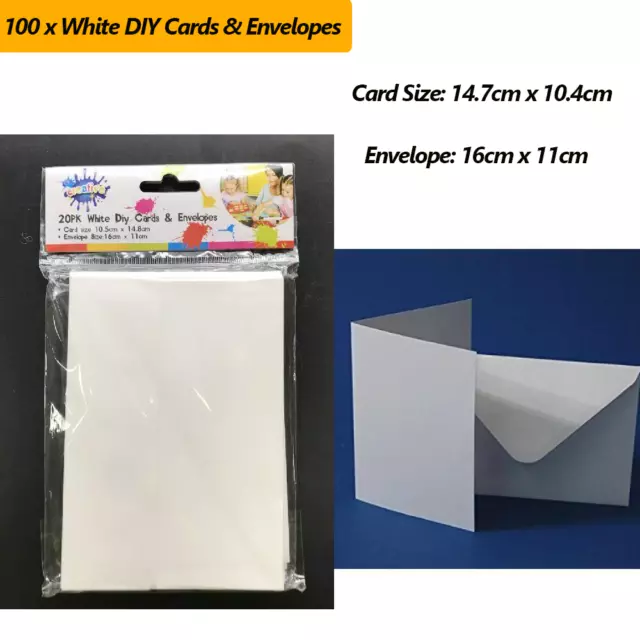 100 x Folded Blank White Cards & Envelopes DIY Card Invitation Wedding Party