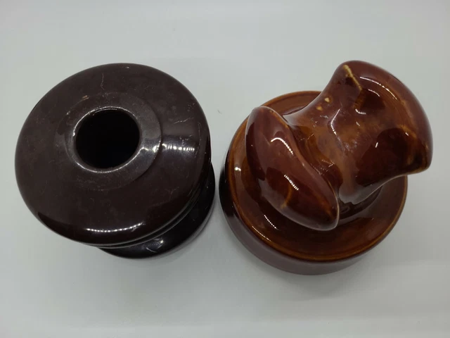 2 Vintage Porcelain/Ceramic 1 PINCO-P Chocolate Brown Insulator 1 Tan Insulator 2