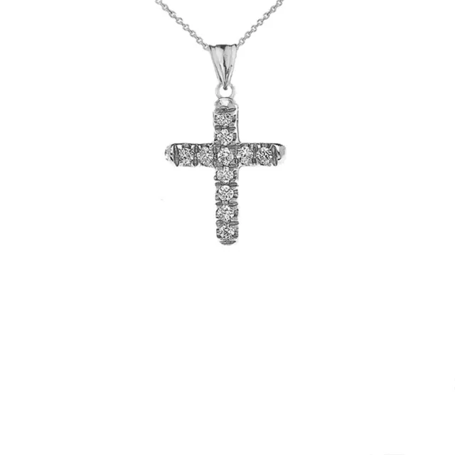 10k Weißgold Mini Elegant Diamant Kreuz Anhänger Halskette