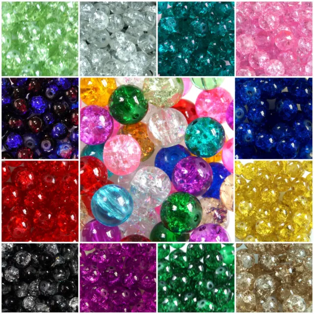 100 x 8 mm, 50 x 10 mm~ROUND~CRACKLE~GLASS BEADS~CHOOSE COLOUR~1.3 MM HOLE Appr.