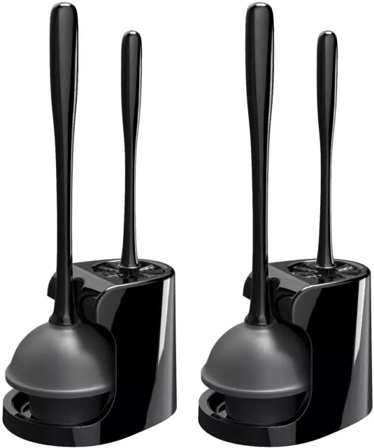 Toilet Plunger and Bowl Brush Combo for Bathroom Cleaning, Black, 2 Sets