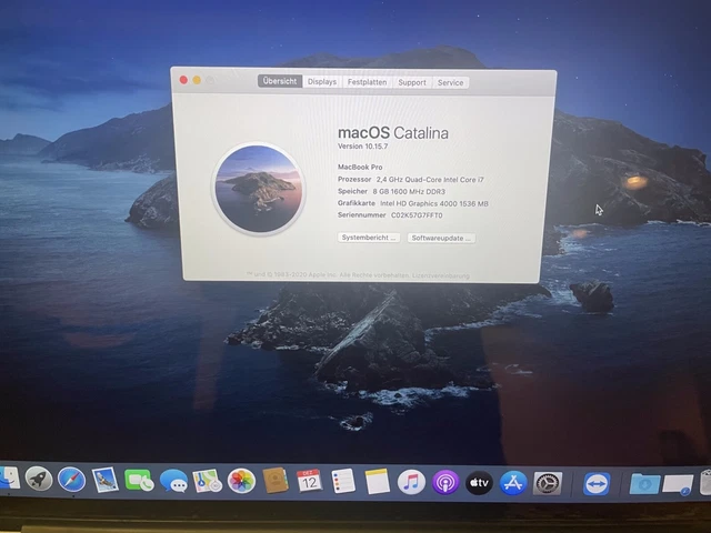 Apple Macbook PRO 15,4" Retina - A1398 - 2,4 GHz IntelCore i7 2760QM 8 GB 256 GB 2