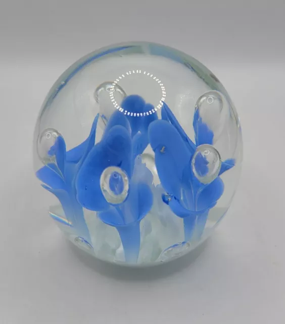 St Joe Claire Blue Flower Paperweight Signed Flawless